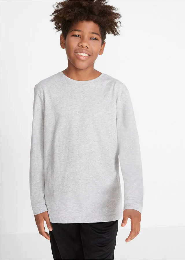 CAMISETA INFANTIL DE MANGA LARGA DE ALGODóN ORGáNICO (3 UNIDADES) NEGROGRIS CLARO JASPEADOBLANCO
